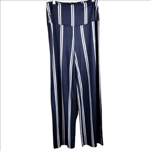 Arolina Navy White Wide Striped High Waisted Flare Leg Pull On Leisure Pant